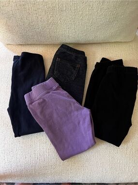 5 Pairs Girls Leggings Bundle - Black (2), Navy, Purple, Dark Denim